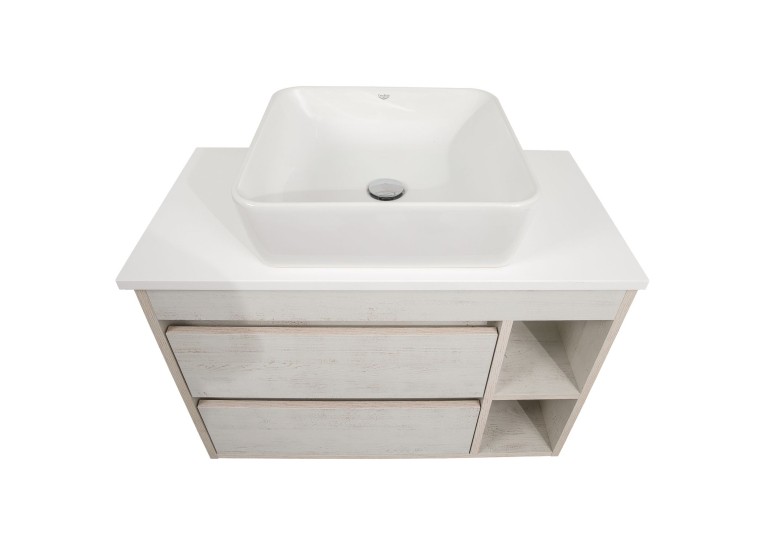 Тумба консольна AQUA RODOS "Shelf" (нордленд) 85 см зі стільн. Loft-Iron та ум. "One" 46*46 см (квадрат) АР000085190