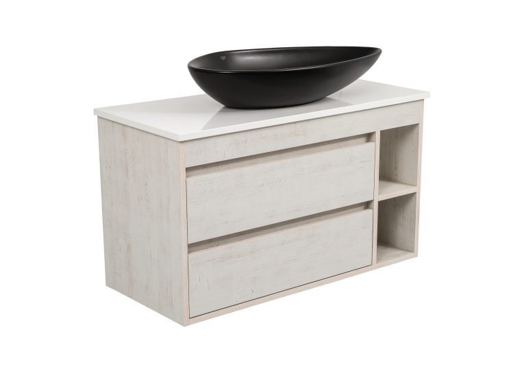 Тумба консольна AQUA RODOS "Shelf" (нордленд) 100 см зі стільн. Loft-Iron та ум. "Olive" 74 см чорний мат АР000085191