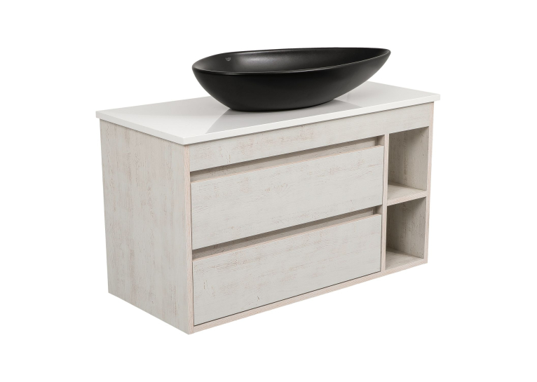 Тумба консольная AQUA RODOS "Shelf" (Нордленд) 100 см со столешн. Loft-Iron и ум. "Olive" 74 см черный мат АР000085191