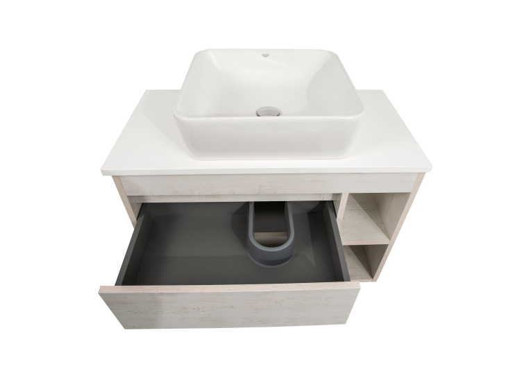 Тумба консольна AQUA RODOS "Shelf" (нордленд) 85 см зі стільн. Loft-Iron та ум. "One" 46*46 см (квадрат) АР000085190