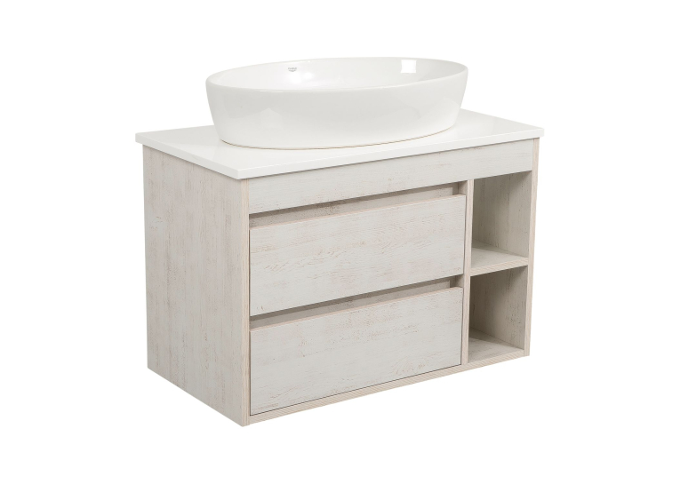 Тумба консольна AQUA RODOS "Shelf" (нордленд) 85 см зі стільн. Loft-Iron та ум. "One" 67 см (овал) АР000085185