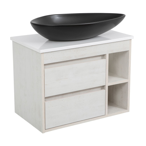 Тумба консольная AQUA RODOS "Shelf" (нордленд) 75 см со столешницей Loft-Iron и ум. "Olive" 74 см черный мат АР000085194