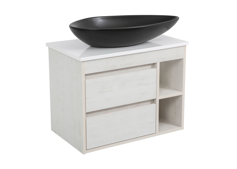 Тумба консольна AQUA RODOS "Shelf" (нордленд) 75 см зі стільн. Loft-Iron та ум. "Olive" 74 см чорний мат АР000085194