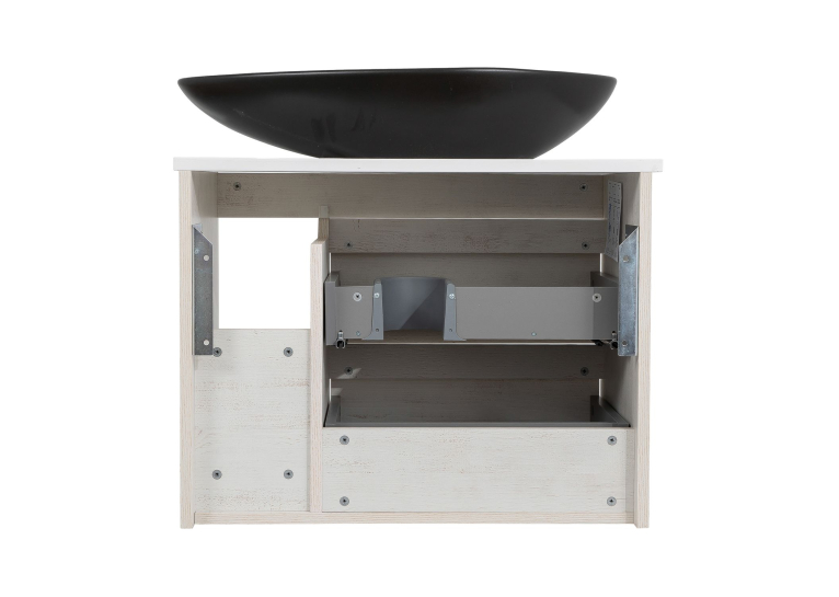 Тумба консольная AQUA RODOS "Shelf" (нордленд) 75 см со столешницей Loft-Iron и ум. "Olive" 74 см черный мат АР000085194
