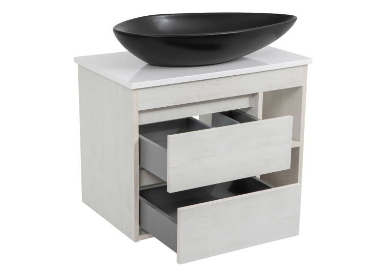 Тумба консольна AQUA RODOS "Shelf" (нордленд) 75 см зі стільн. Loft-Iron та ум. "Olive" 74 см чорний мат АР000085194