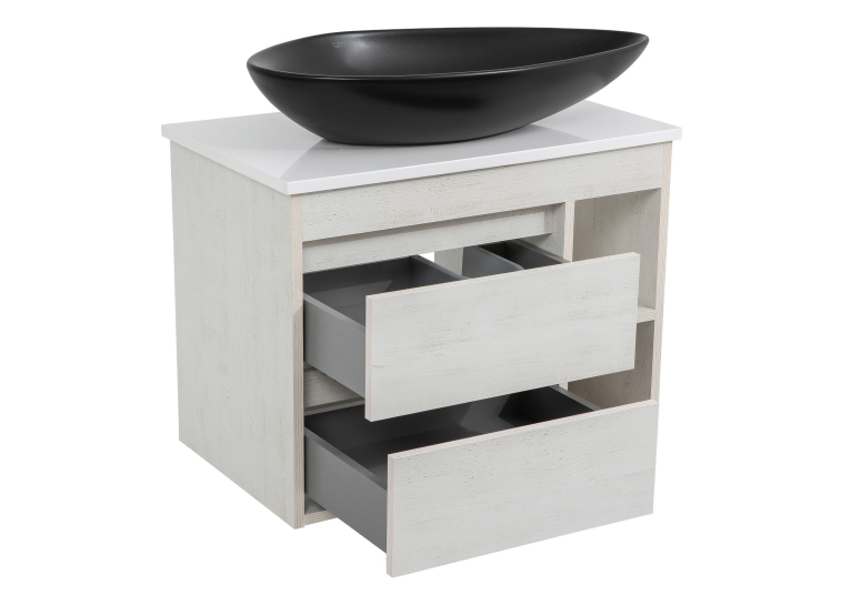 Тумба консольная AQUA RODOS "Shelf" (нордленд) 75 см со столешницей Loft-Iron и ум. "Olive" 74 см черный мат АР000085194