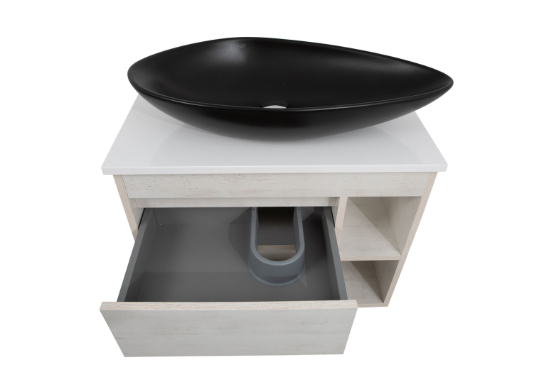 Тумба консольна AQUA RODOS "Shelf" (нордленд) 75 см зі стільн. Loft-Iron та ум. "Olive" 74 см чорний мат АР000085194