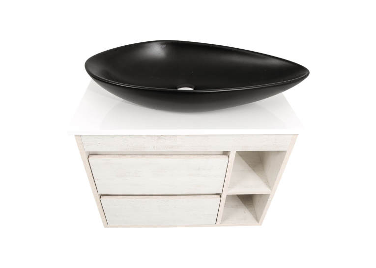 Тумба консольна AQUA RODOS "Shelf" (нордленд) 75 см зі стільн. Loft-Iron та ум. "Olive" 74 см чорний мат АР000085194