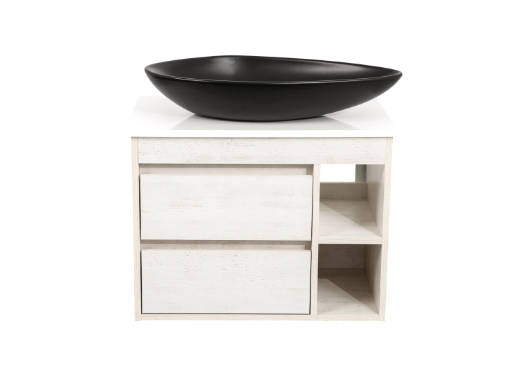 Тумба консольна AQUA RODOS "Shelf" (нордленд) 75 см зі стільн. Loft-Iron та ум. "Olive" 74 см чорний мат АР000085194