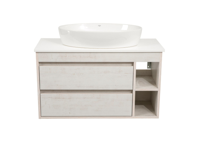Тумба консольная AQUA RODOS "Shelf" (Нордленд) 100 см со столешн. Loft-Iron и ум. "One" 67 см (овал) АР000085181