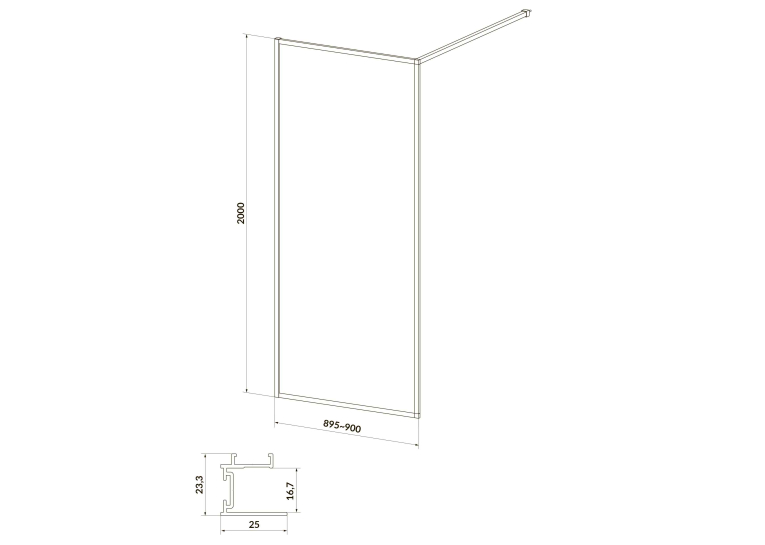 Душова кабіна Cersanit Walk-in Larga 90х200, профіль хром S932-135 