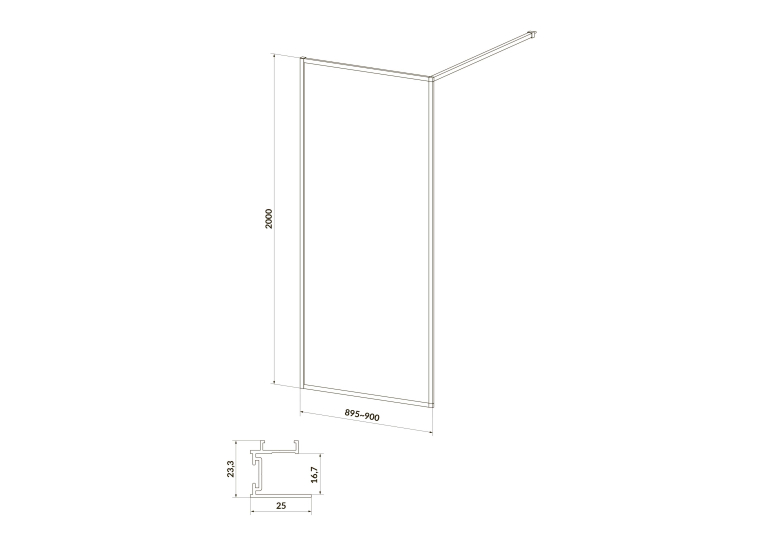 Душова кабіна Cersanit Walk-in Larga 90х200, профіль чорний S932-138 