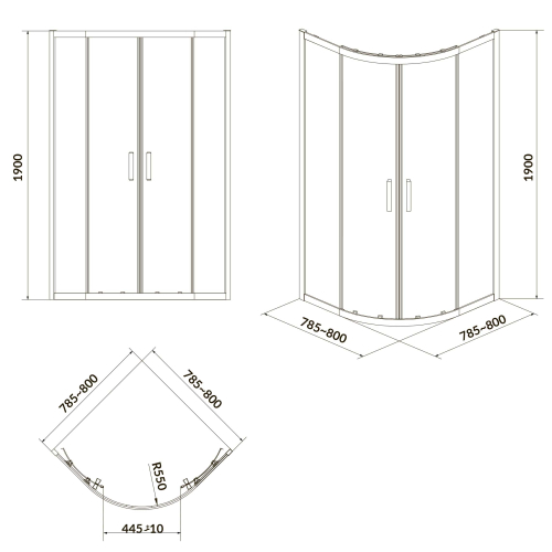 Душова кабіна напівкругла Cersanit ZIP BLACK,прозоре скло 90x90x190 S163-008 