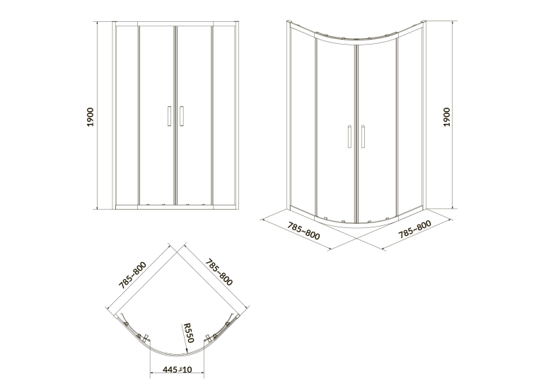 Душова кабіна напівкругла Cersanit ZIP BLACK,прозоре скло 90x90x190 S163-008 