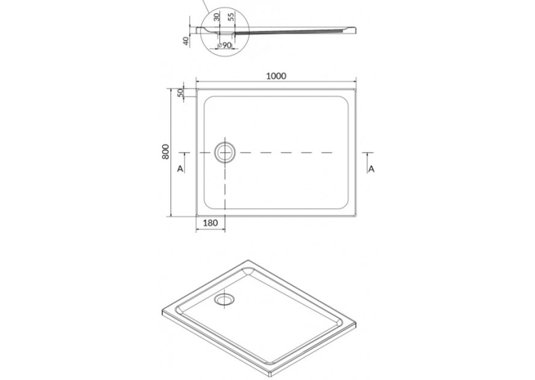 Піддон душової кабіни Cersanit ТАКО 100x80x4 прямокутний S204-019 