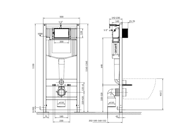 Инсталляционная система Cersanit AQUA 50 PNEU QF для унитаза, без кнопки K97-521