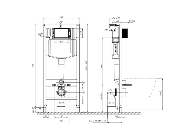 Инсталляционная система Cersanit AQUA 50 PNEU QF для унитаза, без кнопки K97-521