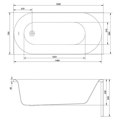 Ванна акрилова Cersanit OCTAVIA 150 x 70 прямокутна з ніжками, S301-251