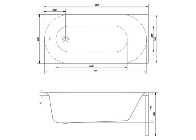 Ванна акрилова Cersanit OCTAVIA 150 x 70 прямокутна з ніжками, S301-251