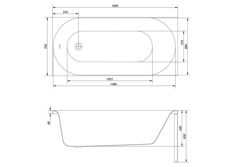 Ванна акрилова Cersanit OCTAVIA 150 x 70 прямокутна з ніжками, S301-251