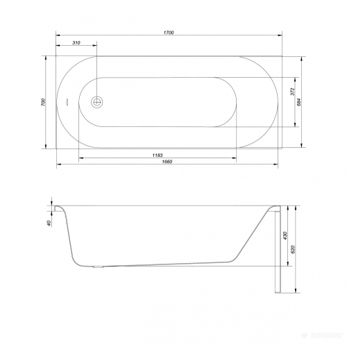Ванна акрилова Cersanit OCTAVIA 170 x 70 прямокутна з ніжками, S301-253