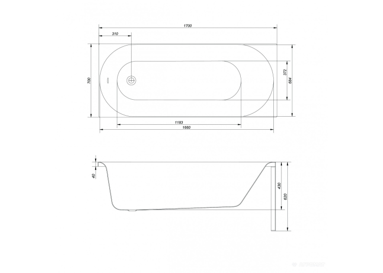 Ванна акрилова Cersanit OCTAVIA 170 x 70 прямокутна з ніжками, S301-253