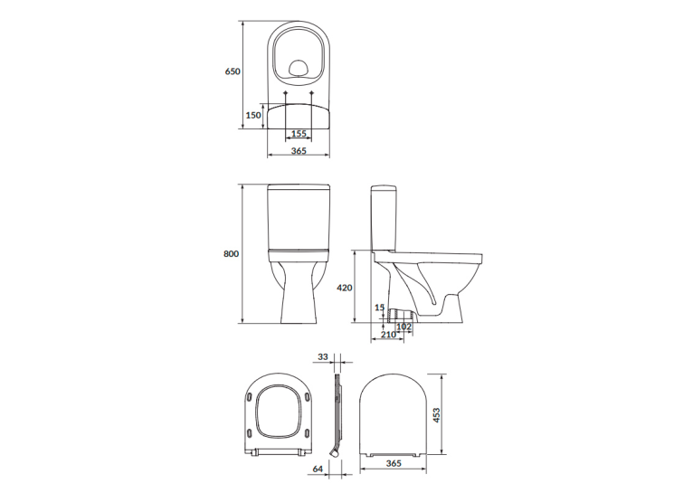 Унитаз-компакт Cersanit SIMPLE ON 021 3/5 785 ZIP +сидение дюропласт soft-close SLIM K121-015
