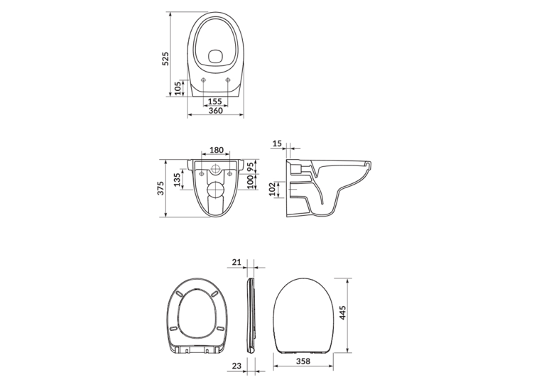 Унитаз подвесной Cersanit SIMPLE ON B 469 CERSANIA + сиденье дюропласт soft close S701-554