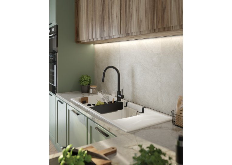 Мийка кухонна Deante Magnetic, граніт, прямокут., з крилом, 820х500х219мм, чаша - 1, накладна, алебастр ZRM_A113