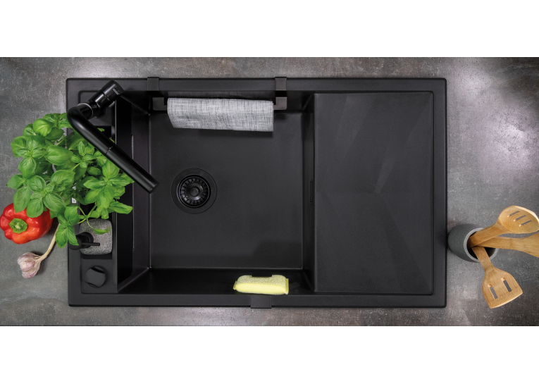 Мойка кухонная прямоугольная Deante Magnetic, гранит, с крылом, 640х500х219мм, чаша - 1, врезная, черный матовый ZRM_N11A