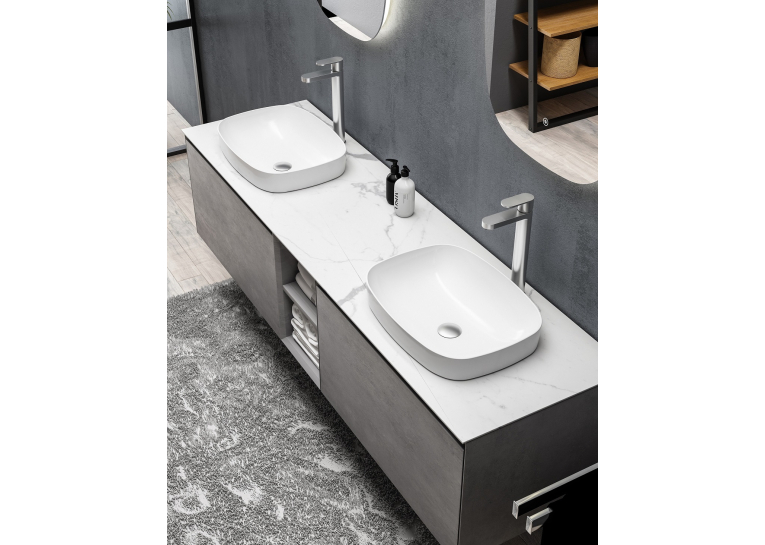 Тумба 190 с с двумя глянцевыми керамическими раковинами Devit 0026144G Linea, серая