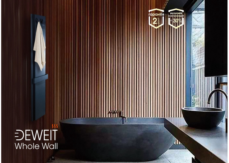 Полотенцесушитель DEWEIT Whole Wall 1250*290 с функцией обогрева, антрацит мат, 1267
