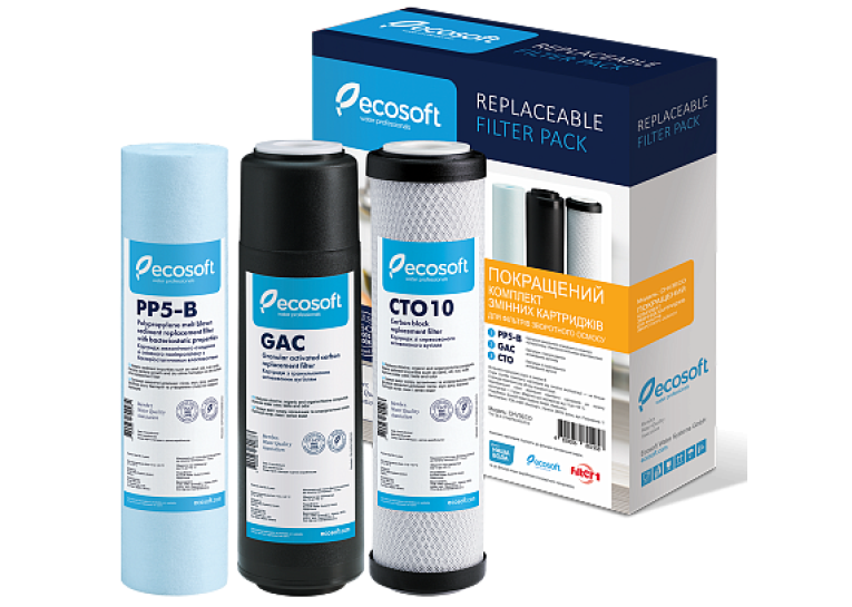 Улучшенный комплект картриджей Ecosoft 1-2-3 для фильтра обратного осмоса, CHV3ECO