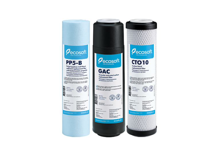 Улучшенный комплект картриджей Ecosoft 1-2-3 для фильтра обратного осмоса, CHV3ECO