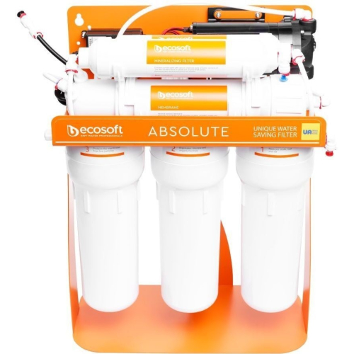 Фільтр зворотного осмосу Ecosoft Absolute з мінералізатором та помпою на станині, мембрана 75gpd, дренаж 1:1 (MO675MPSECO)