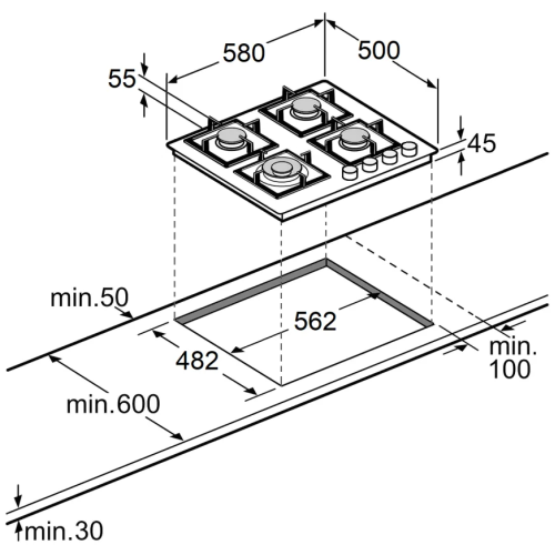 Варильна поверхня газова Fabiano FHG 8644 VGHT Inox 8112.406.1477