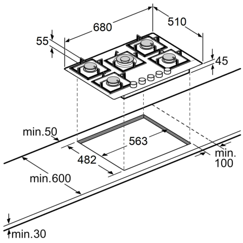 Варильна поверхня газова Fabiano FHG 8655 VGHT Inox 8112.406.1478