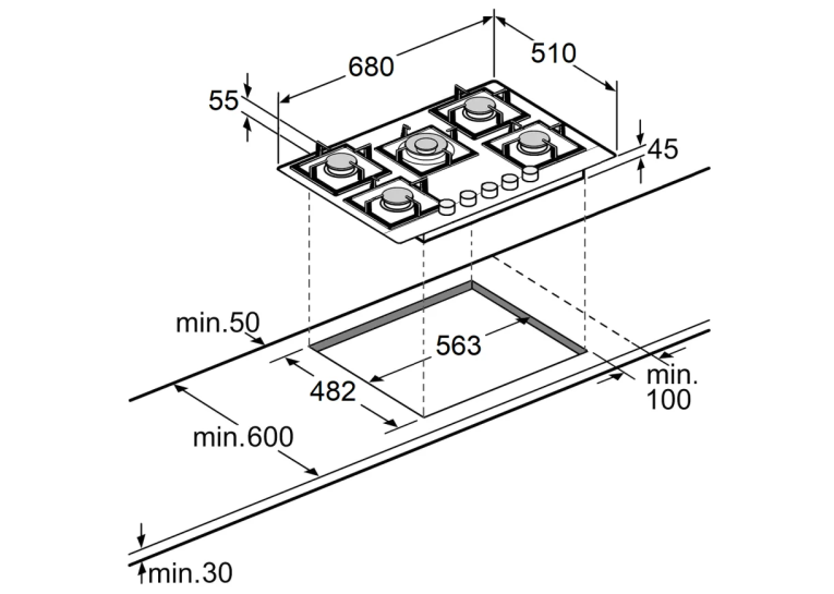 Варочная поверхность газовая Fabiano FHG 8655 VGHT Inox 8112.406.1478
