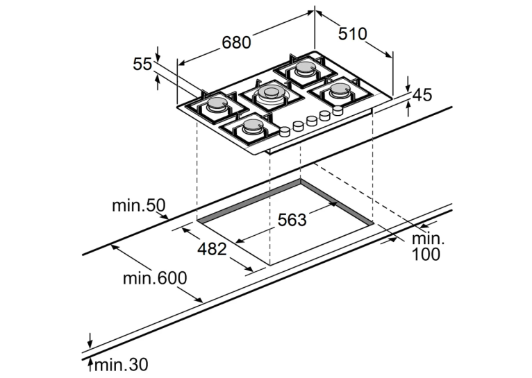 Варильна поверхня газова Fabiano FHG 8655 VGHT Inox 8112.406.1478
