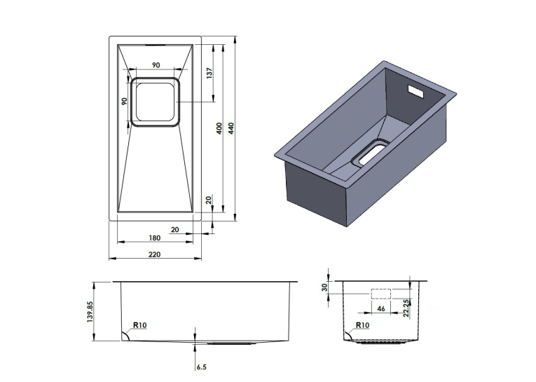 Кухонная мойка Fabiano Quadro 22 R10 S/Steel