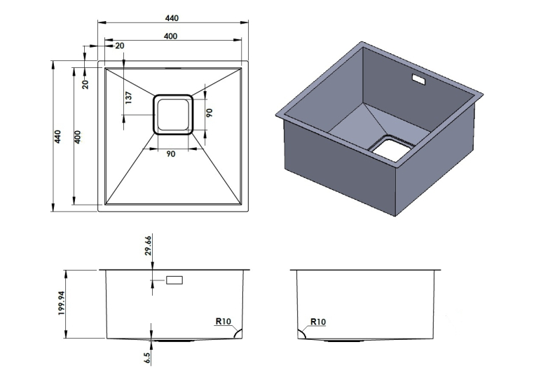 Кухонная мойка Fabiano Quadro 44 R10 S/Steel