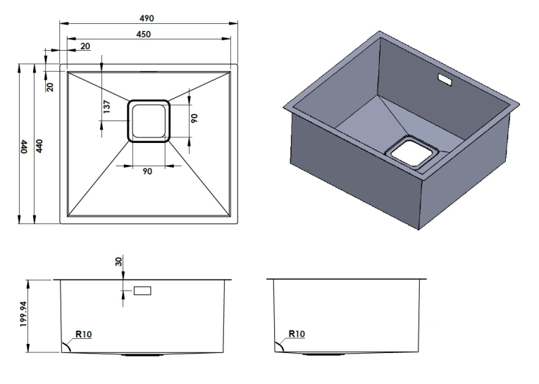 Кухонная мойка Fabiano Quadro 49 R10 S/Steel 8216.401.0042