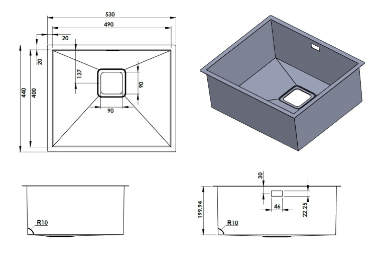 Кухонная мойка Fabiano Quadro 53 R10 S/Steel 8216.401.0073