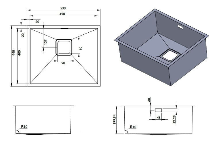 Кухонная мойка Fabiano Quadro 53 R10 S/Steel 8216.401.0073