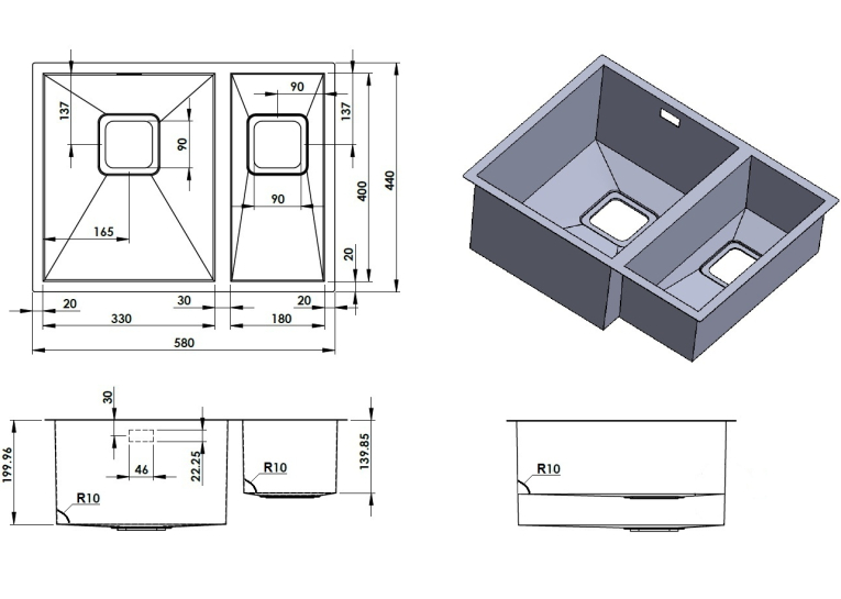 Кухонная мойка Fabiano Quadro 58 R10 L