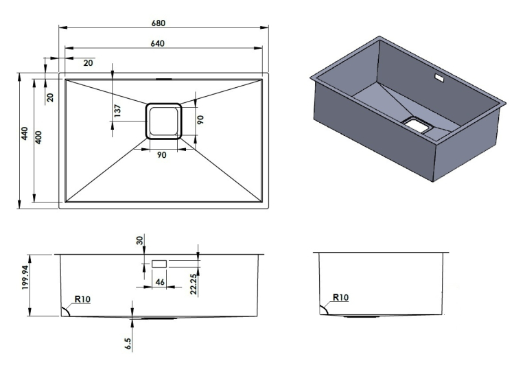 Кухонная мойка Fabiano Quadro 68 R10 S/Steel 8216.401.0074
