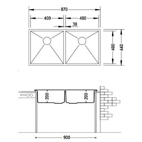 Кухонная мойка Fabiano Quadro 87x44 S/Steel