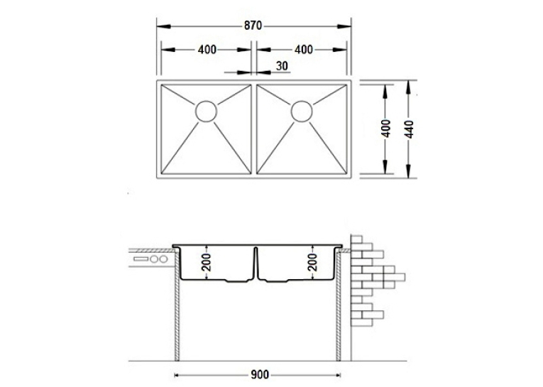 Кухонная мойка Fabiano Quadro 87x44 S/Steel