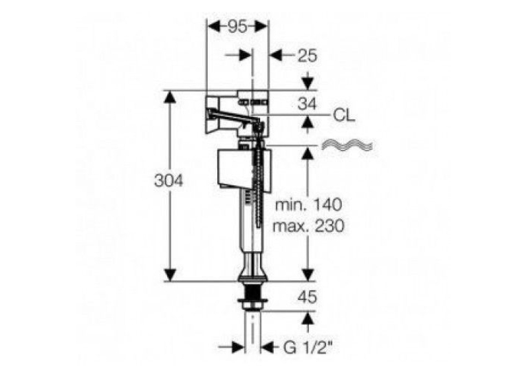 Впускний клапан Geberit IMPULS BASIC 340 1/2" нижнє підведення
