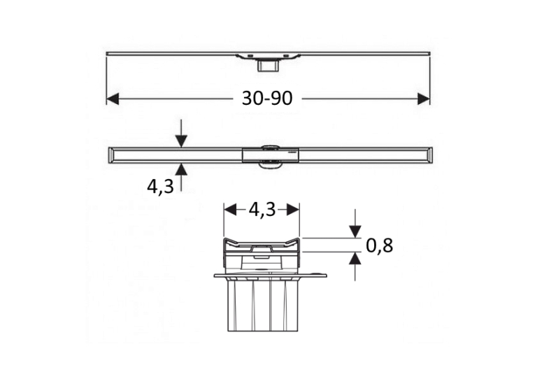 Дренажный канал Geberit CleanLine20, полированный/матовый металл, L30-90см 154.450.KS.1